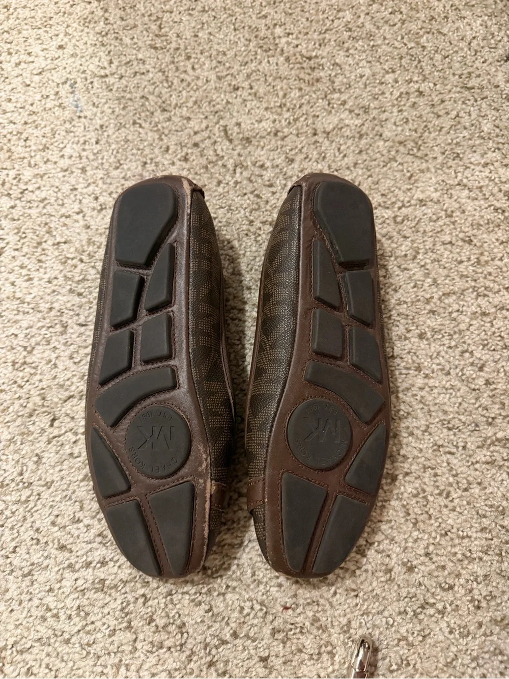 Michael Kors Brown Logo MK Round Buckle Ballet Flats